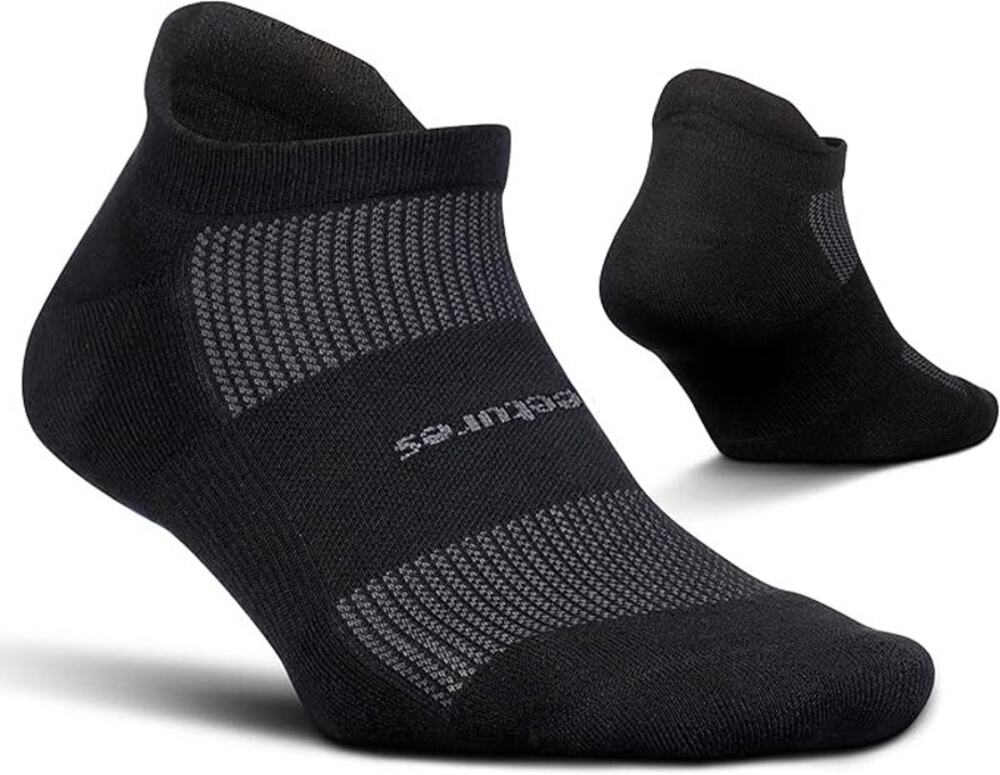 Feetures Mens Medium Black High Performance Max Cushion No Show Tab Socks A11-5